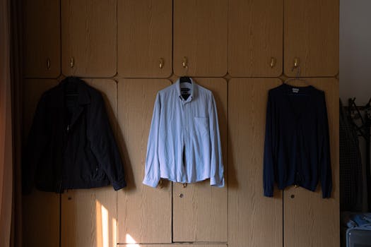 Clothes Hanging on the Wardrobe Doors